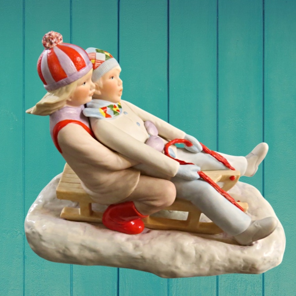 VINTAGE CYBIS Bisque Porcelain Figurine Sculpture NANCY AND NED SLEDDING 1978